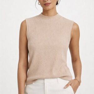 NWT St. John Sport Taupe Wool Ribbed Tank Top - Size Large